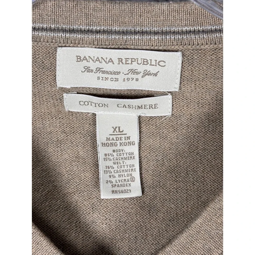 Banana Republic Mens Argyle V Neck Sweater Vest Cotton Cashmere XL Tan Brown‎